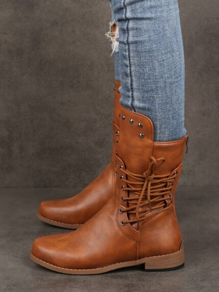 Vintage studded lace-up boots