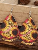 Vintage sunflower-print leather earrings