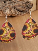 Vintage sunflower-print leather earrings