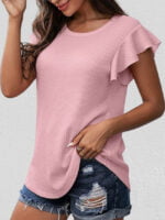 Wholesale Waffle Crew Neck Ruffle Sleeve Top