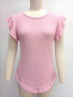 Wholesale Waffle Crew Neck Ruffle Sleeve Top