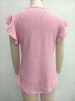 Wholesale Waffle Crew Neck Ruffle Sleeve Top