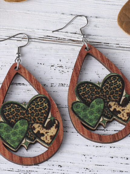 Wholesale Brown Patrick's Day Hollow out Love Clover Earrings