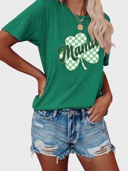 Wholesale Clover MAMA Print Short Sleeved T-Shirt