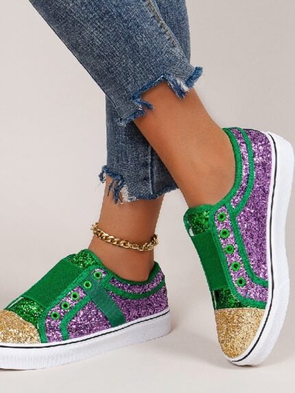 Wholesale Color Block Sequined Shoe