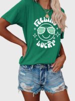 Wholesale Feeling Lucky Print Short Sleeved T-Shirt