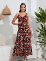 Wholesale Floral Print V-neck Dress