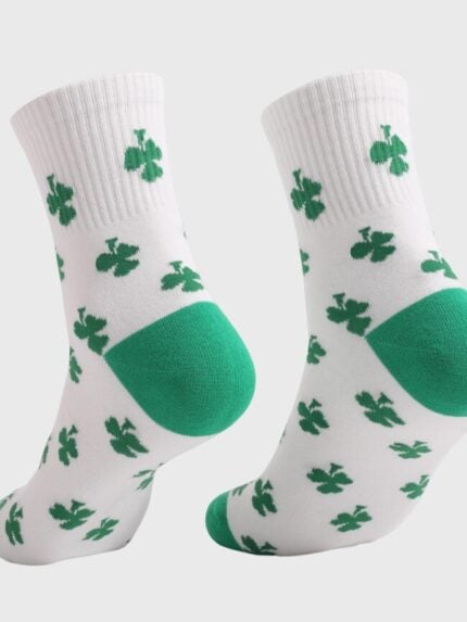 Wholesale Green Lucky Clover Print Knit Socks