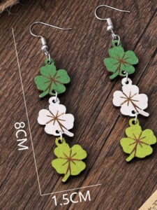 Wholesale Green St. Patricks Day Lucky Shamrock Wooden Earrings