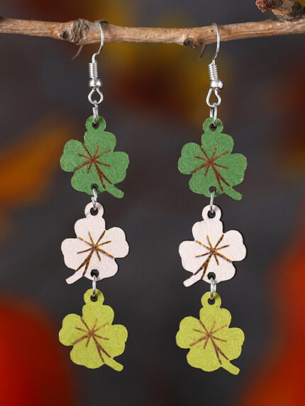 Wholesale Green St. Patricks Day Lucky Shamrock Wooden Earrings