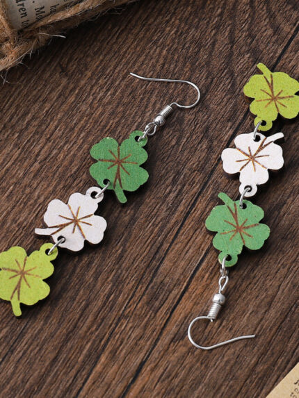 Wholesale Green St. Patricks Day Lucky Shamrock Wooden Earrings