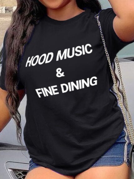 Wholesale HOOD MUSIC Letter Print Short Sleeve T-Shirt