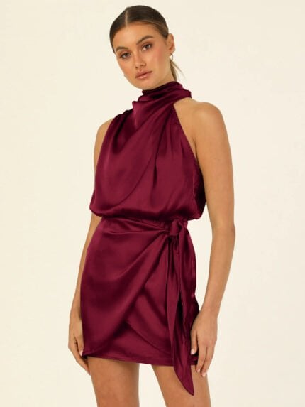 Wholesale Halter Neck Satin Irregular Dress