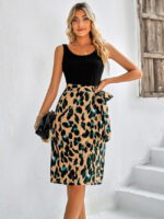 Wholesale Leopard Print Panel Sleeveless Dress