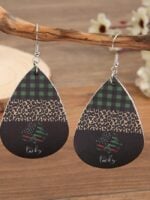 Wholesale Leopard check leather quatrefoil letter earrings