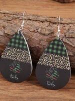 Wholesale Leopard check leather quatrefoil letter earrings