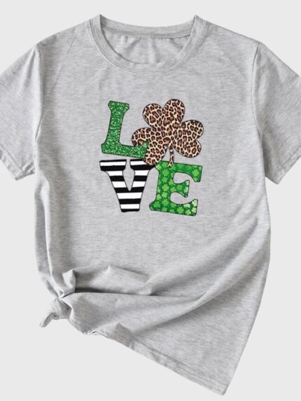 Wholesale Love Clover Print Short Sleeved T-Shirt