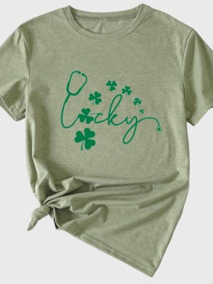 Wholesale Lucky Clover Print Short Sleeved T-Shirt