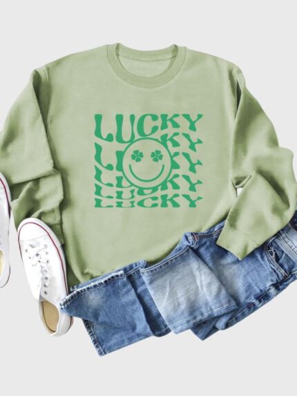 Wholesale Lucky Clover Print Thin Sweatshirt