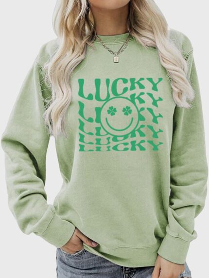 Wholesale Lucky Clover Print Thin Sweatshirt