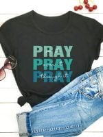 Wholesale Pray On It Print Roll Sleeve T-shirt