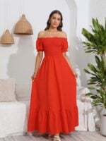 Wholesale Puff Sleeve Off Shoulder Maxi Dress