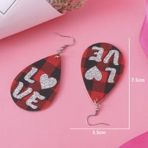 Wholesale Red LOVE Plaid PU Leather Earrings