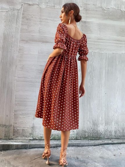 Wholesale Ruffled Polka Dot Square Neck Dress