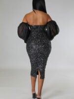 Wholesale Sequin Puff Sleeve Cover Hip Dress