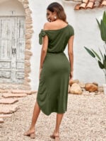 Wholesale Sexy Knit Diagonal Neck Slit Dress