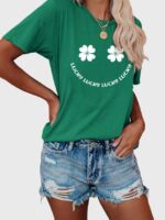 Wholesale Smiling Face Clover Print Short Sleeved T-Shirt