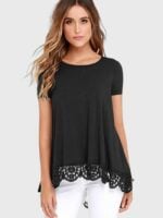 Wholesale Solid Color Lace Panel Short Sleeved T-Shirt