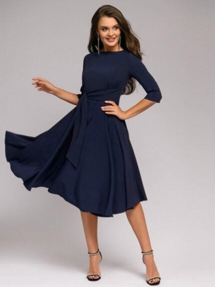 Wholesale Solid Color Round Neck Dress