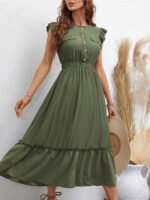 Wholesale Solid Color Ruffle High Waist Dress