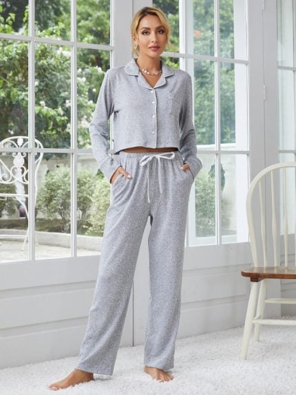 Wholesale Solid Color Simple Long Sleeve Loungewear