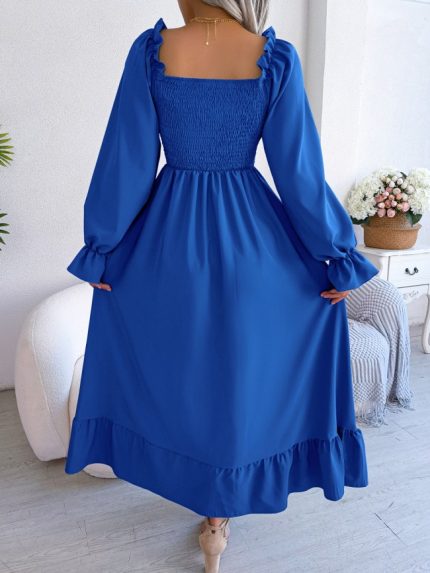 Wholesale Square Neck Bell Sleeve Ruffle Dress