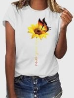 Wholesale Sunflower Print Short Sleeved T-Shirt