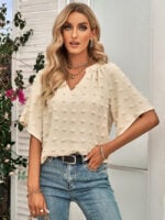 Wholesale V Neck Polka Dot Short Sleeve Blouse