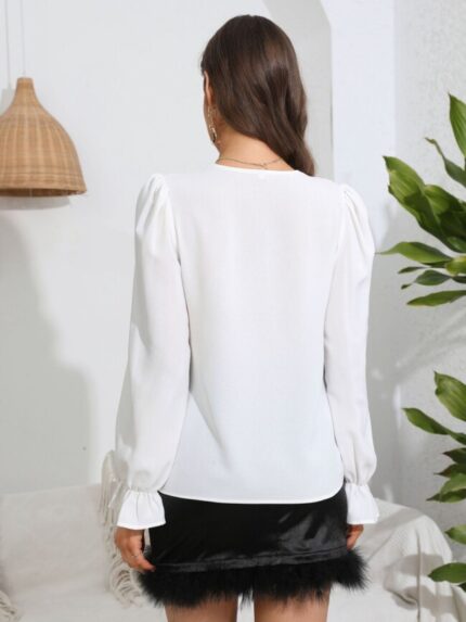 Wholesale V Neck Ruffle Sleeve Blouse