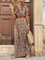 Wholesale Wholesale Vintage Print With Belted Dress