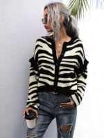 Zebra print cropped knitted cardigan