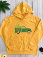 clover green truck print casual hoodie