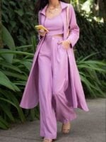 coat and wide leg pants three piece set