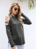 Hollow Shoulder Long Sleeve Top