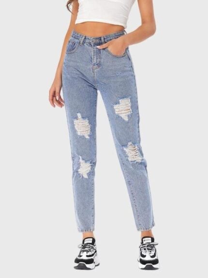 high waist riped jeans