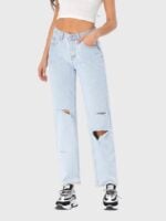 high waist ripped straight denim jeans