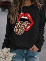 leopard lip print long-sleeve top