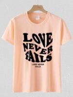 love never falls letter print casual t-shirt