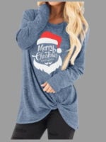 merry christmas knot hem long sleeve top