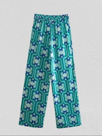 satin print versatile trousers